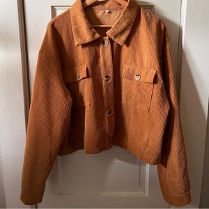 Lightweight Corduroy Button-Up Jacket - Pumpkin Orange